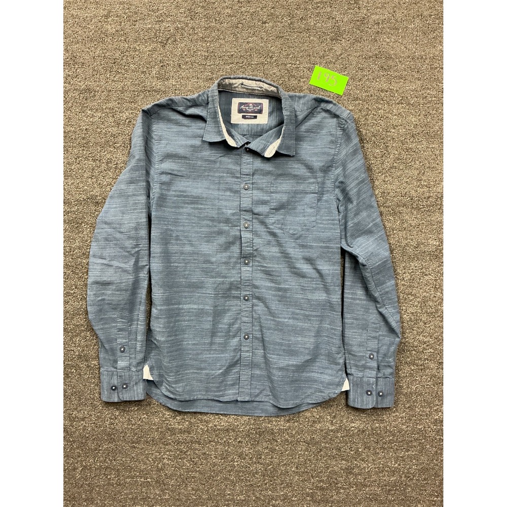 Across the Pond Signature Line Blue Slub Texture Button Down Shirt Mens Medium